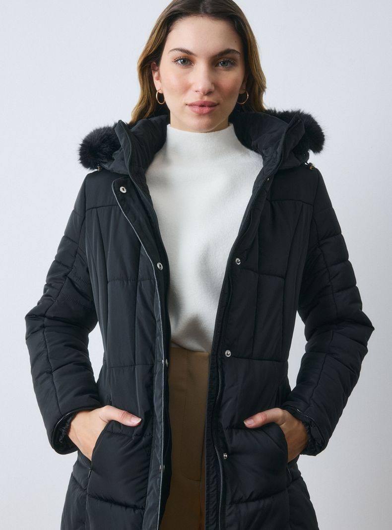 Parka Larga Capucha Desmontable con Piel-2
