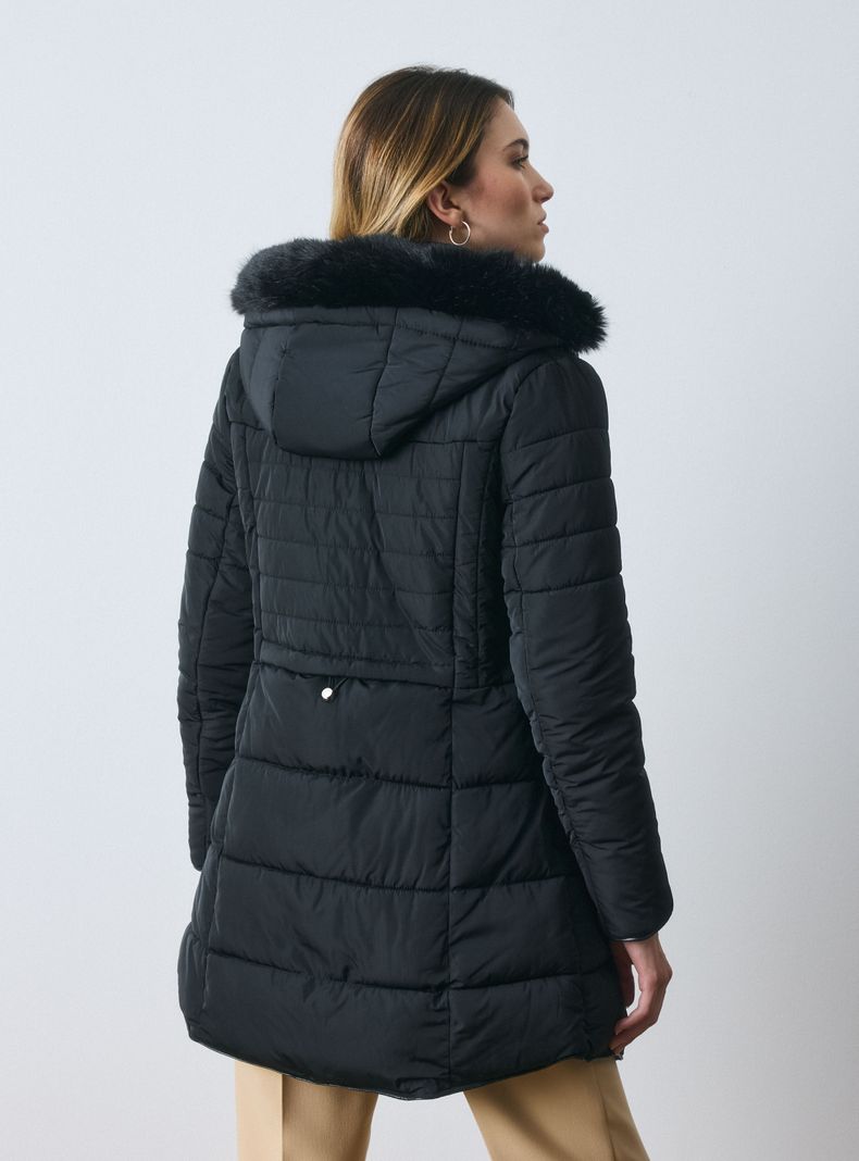 Parka Larga Capucha Desmontable con Piel-1