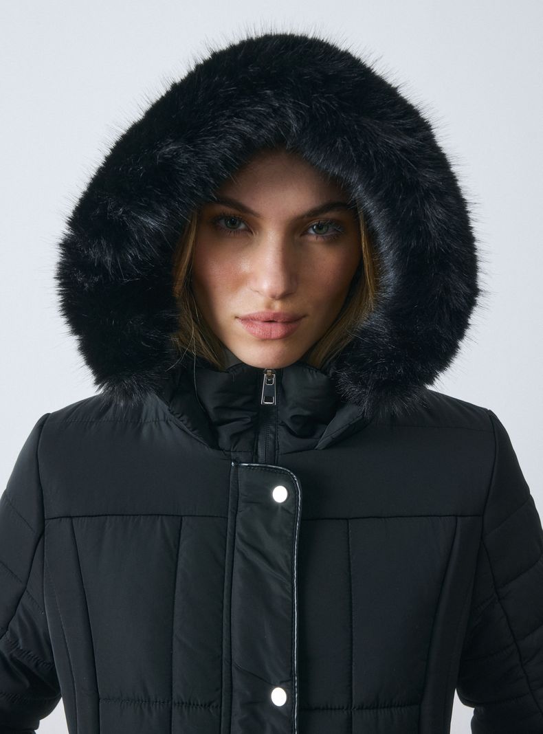 Parka Larga Capucha Desmontable con Piel-3