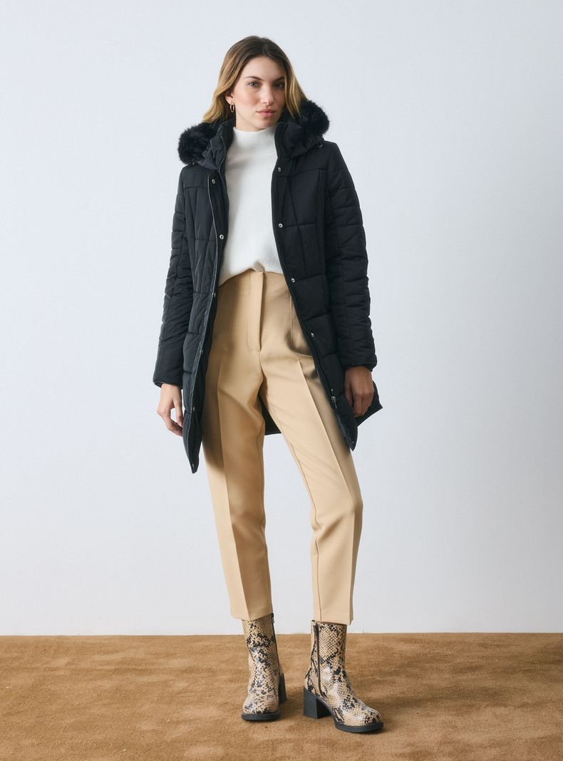 Parka Larga Capucha Desmontable con Piel-4