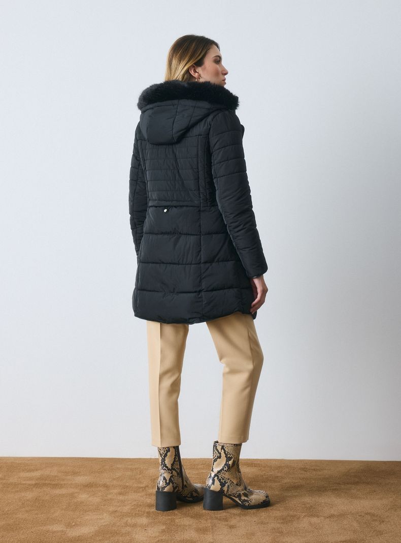 Parka Larga Capucha Desmontable con Piel-5