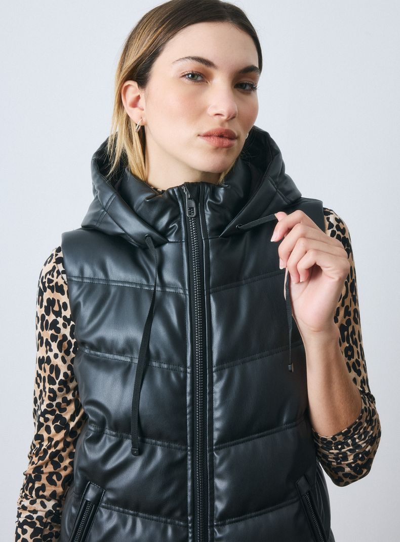 Parka sin Mangas de Cuero Sintético Acolchado-2
