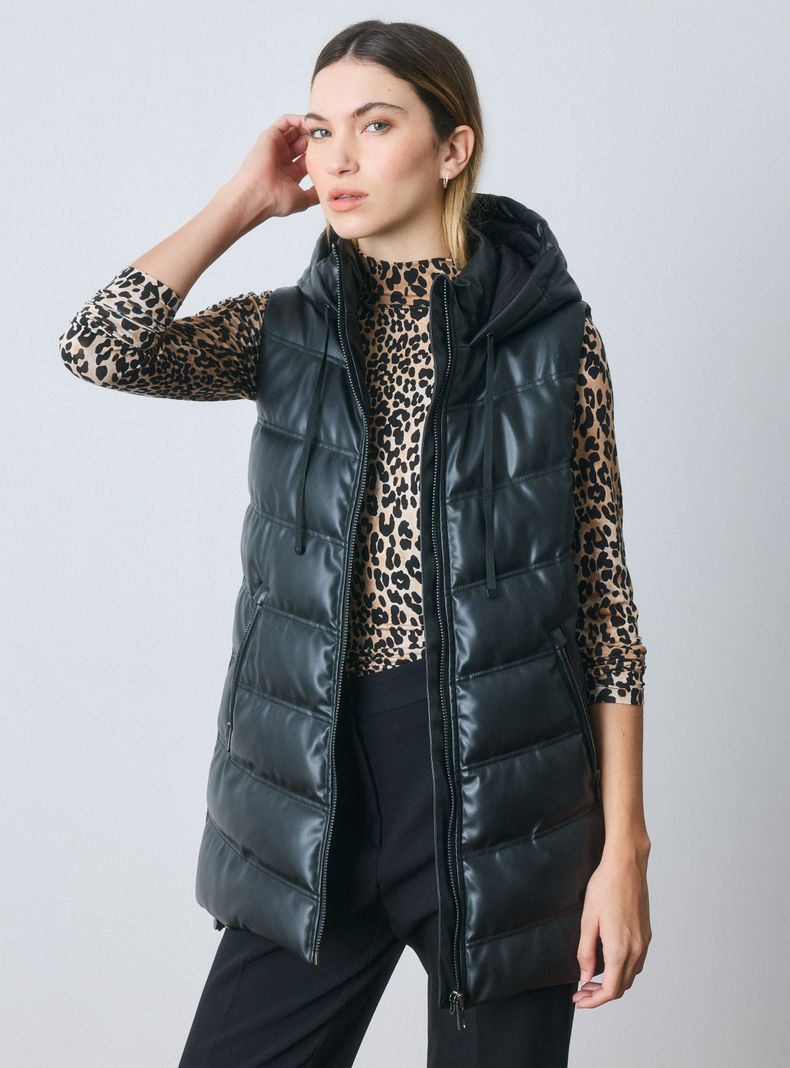 Parka sin Mangas de Cuero Sintético Acolchado-0