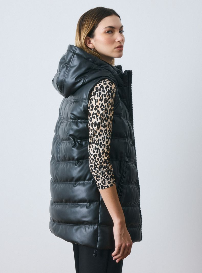 Parka sin Mangas de Cuero Sintético Acolchado-1