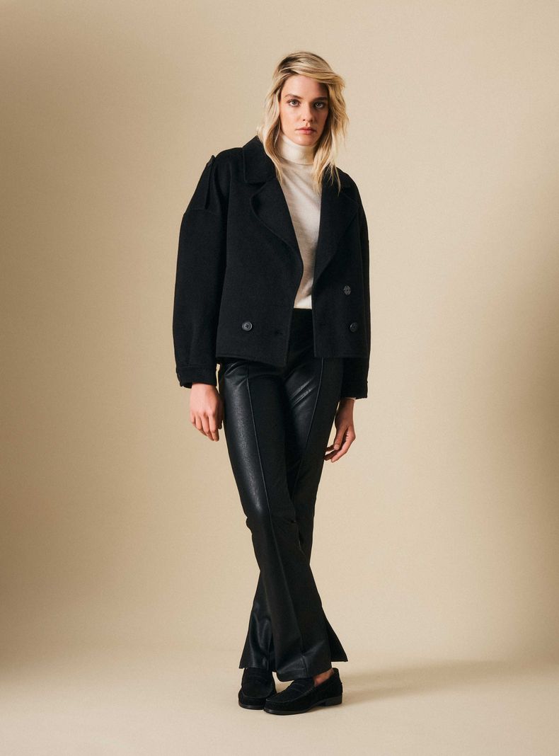 Chaqueta Trench Corto con Lana Detalle de PU-4