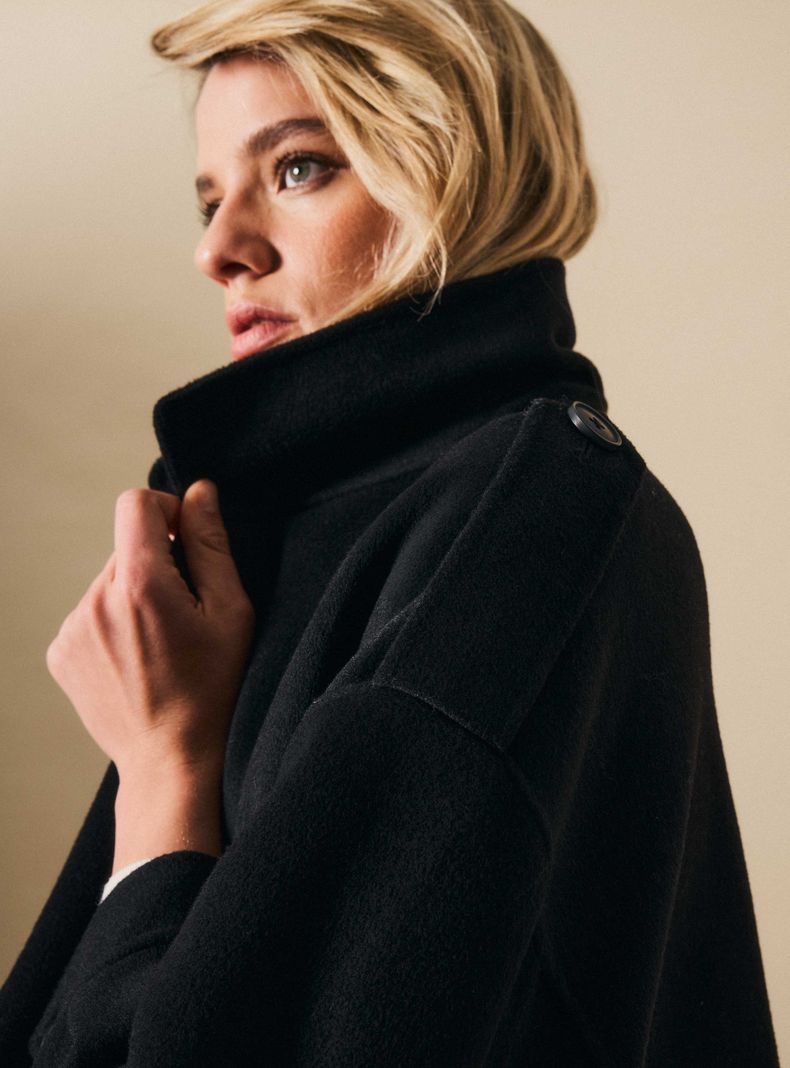 Chaqueta Trench Corto con Lana Detalle de PU-3