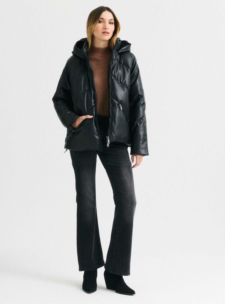 Parka Acolchada Efecto Cuero con Capucha-4