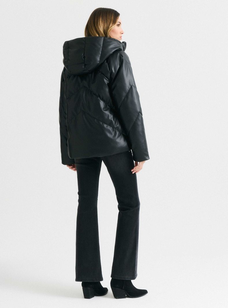 Parka Acolchada Efecto Cuero con Capucha-5