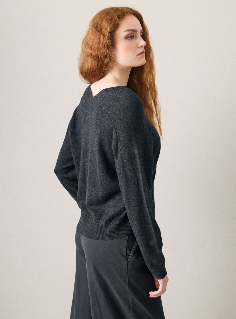Sweater Cuello en V Tejido con Lana-1