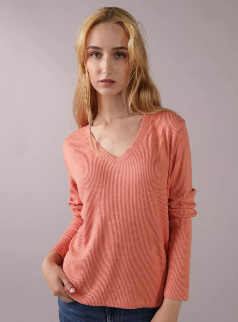Polera AE Manga Larga Tejida Escote V-0