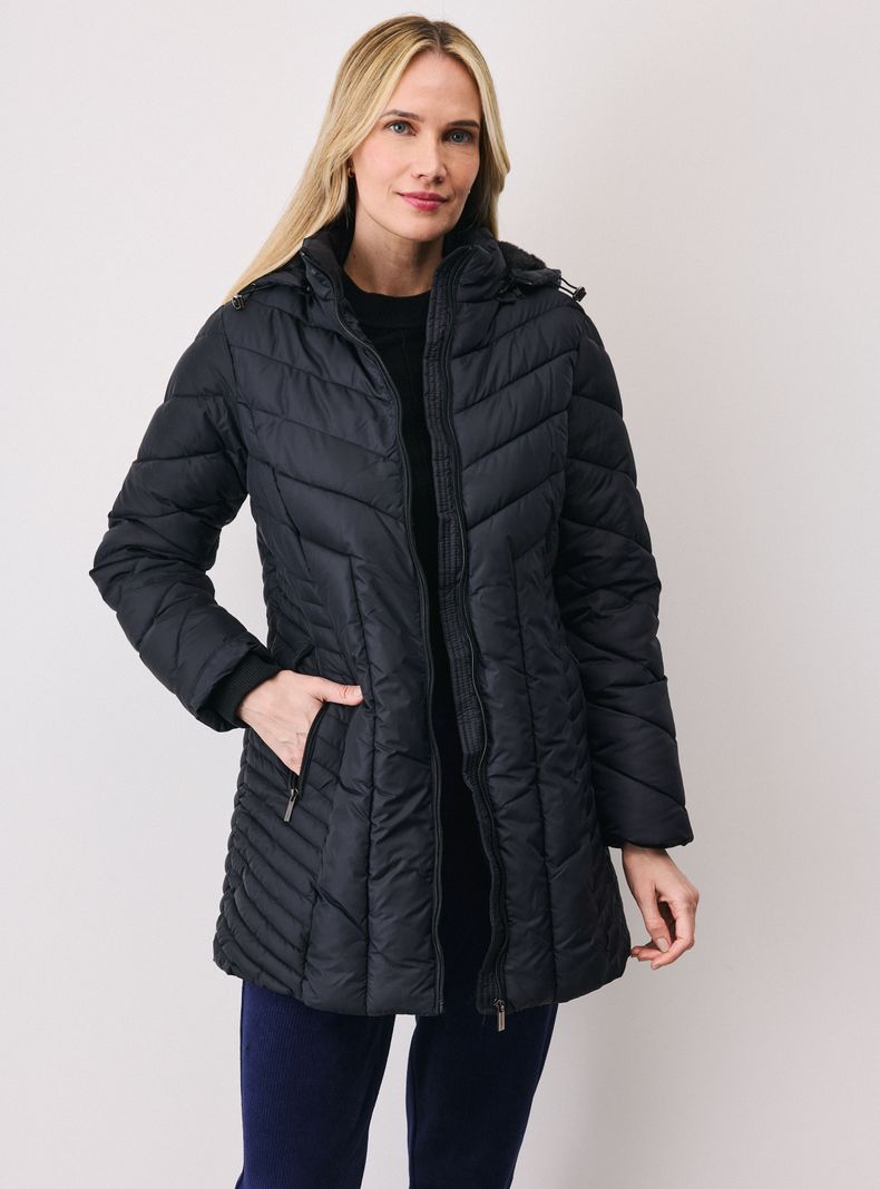 Parka Quilt Larga Gorro con Pelo Interior-0