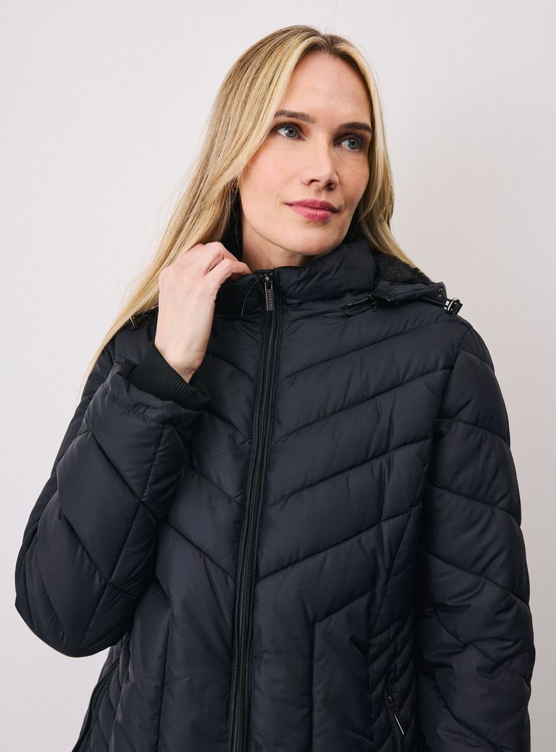 Parka Quilt Larga Gorro con Pelo Interior-2