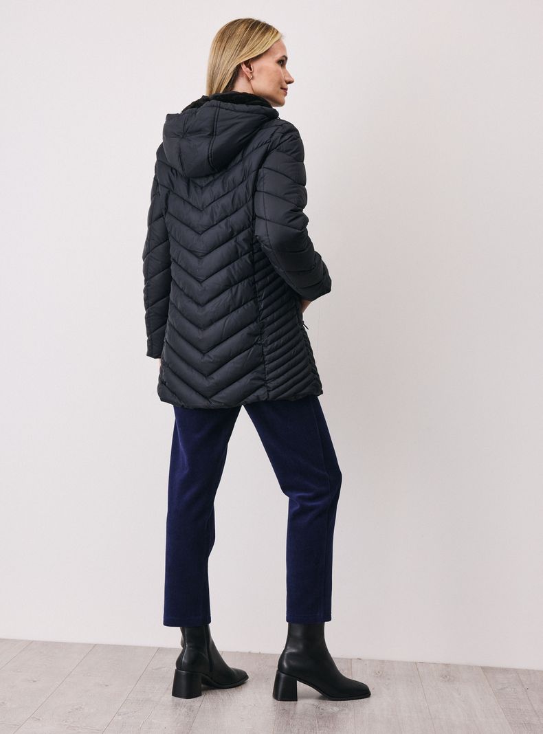 Parka Quilt Larga Gorro con Pelo Interior-5