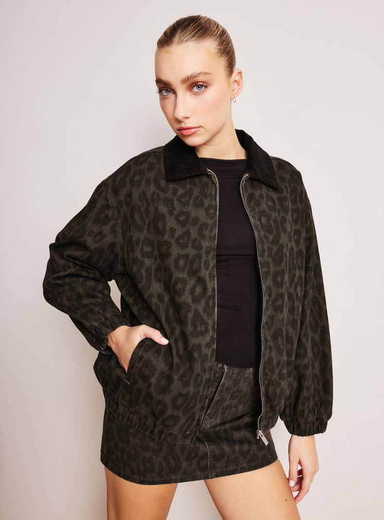 Chaqueta Estampado Leopardo con Cuello de Cotelé-0