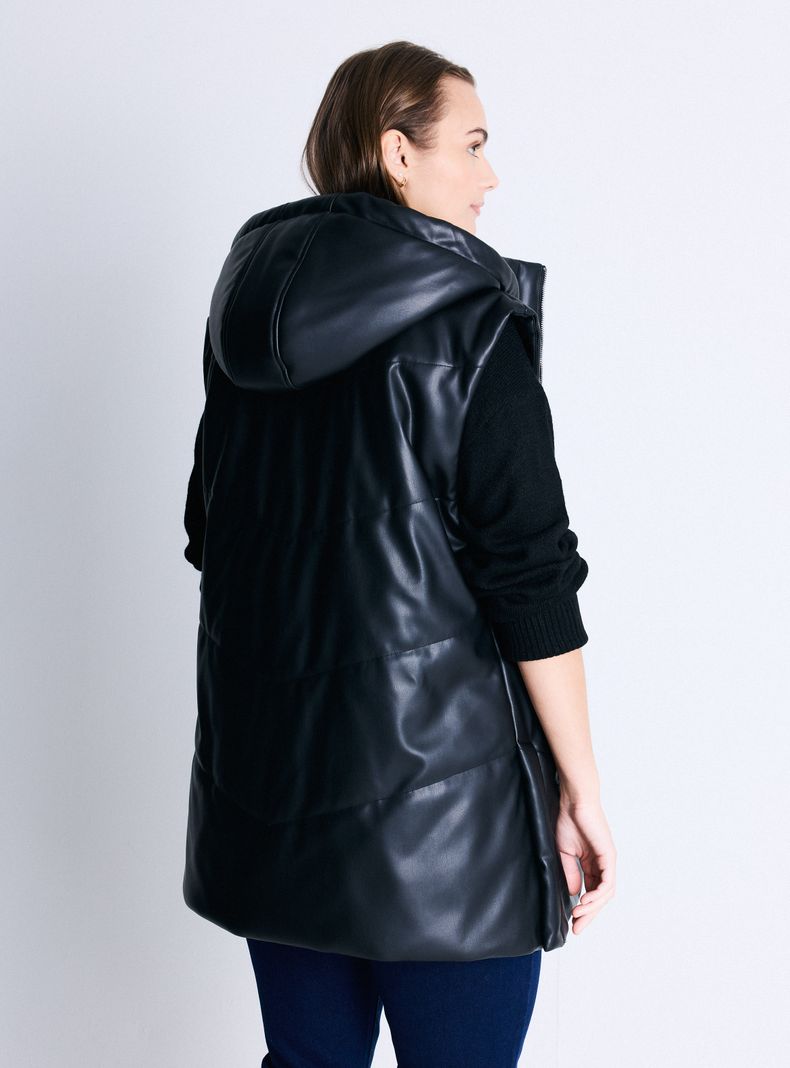 Parka Larga de Cuero Sintético Acolchado-1