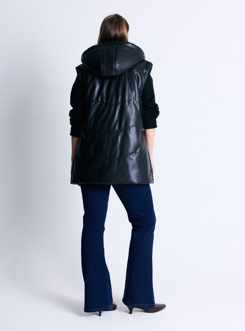 Parka Larga de Cuero Sintético Acolchado-5