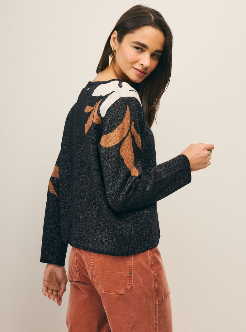 Sweater Diseño de Flores con Hilo Metalizado-1