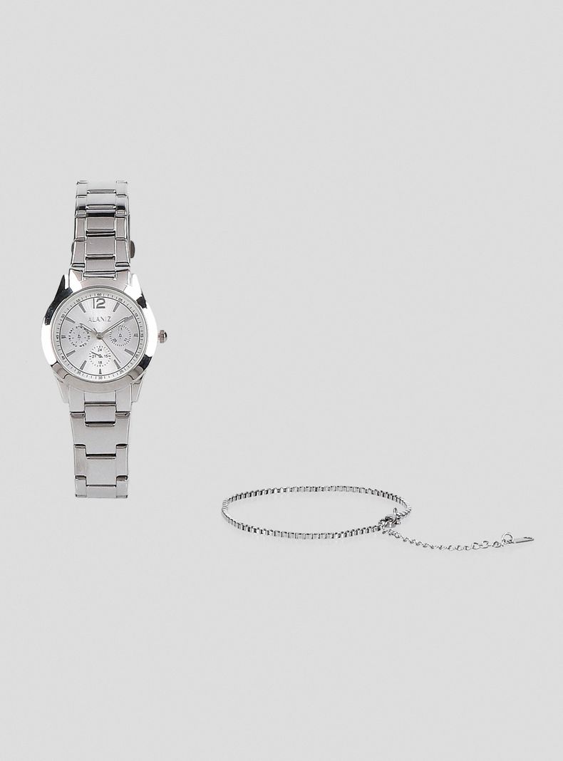 Reloj Metal Análogo Mujer + Pulsera-2