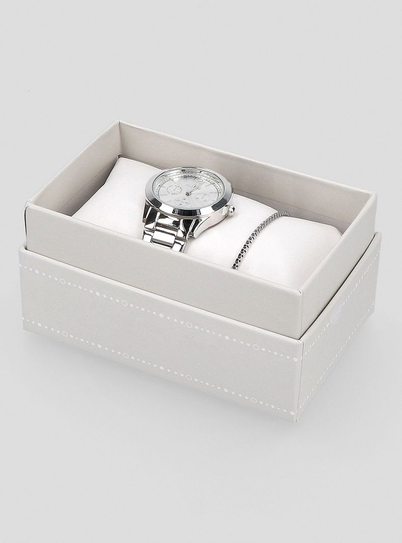 Reloj Metal Análogo Mujer + Pulsera-3