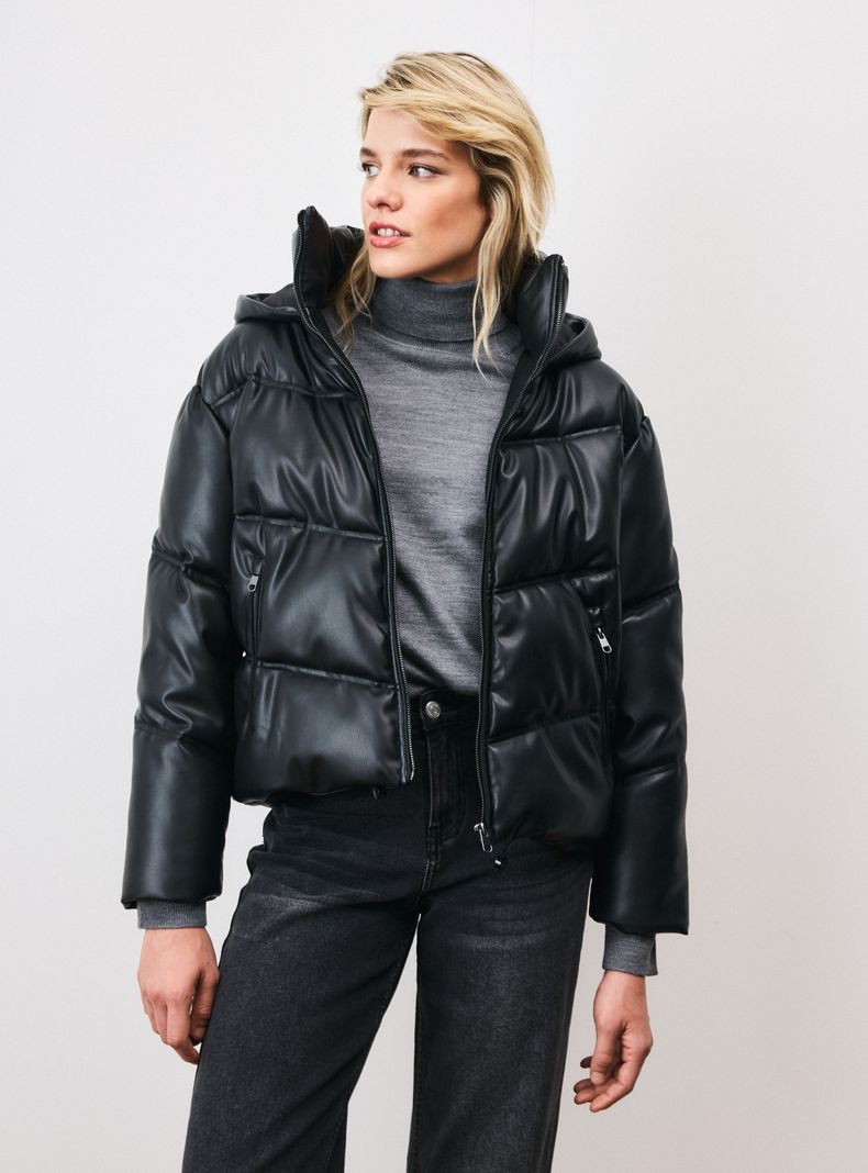 Parka Puffa de Cuero Sintético-0
