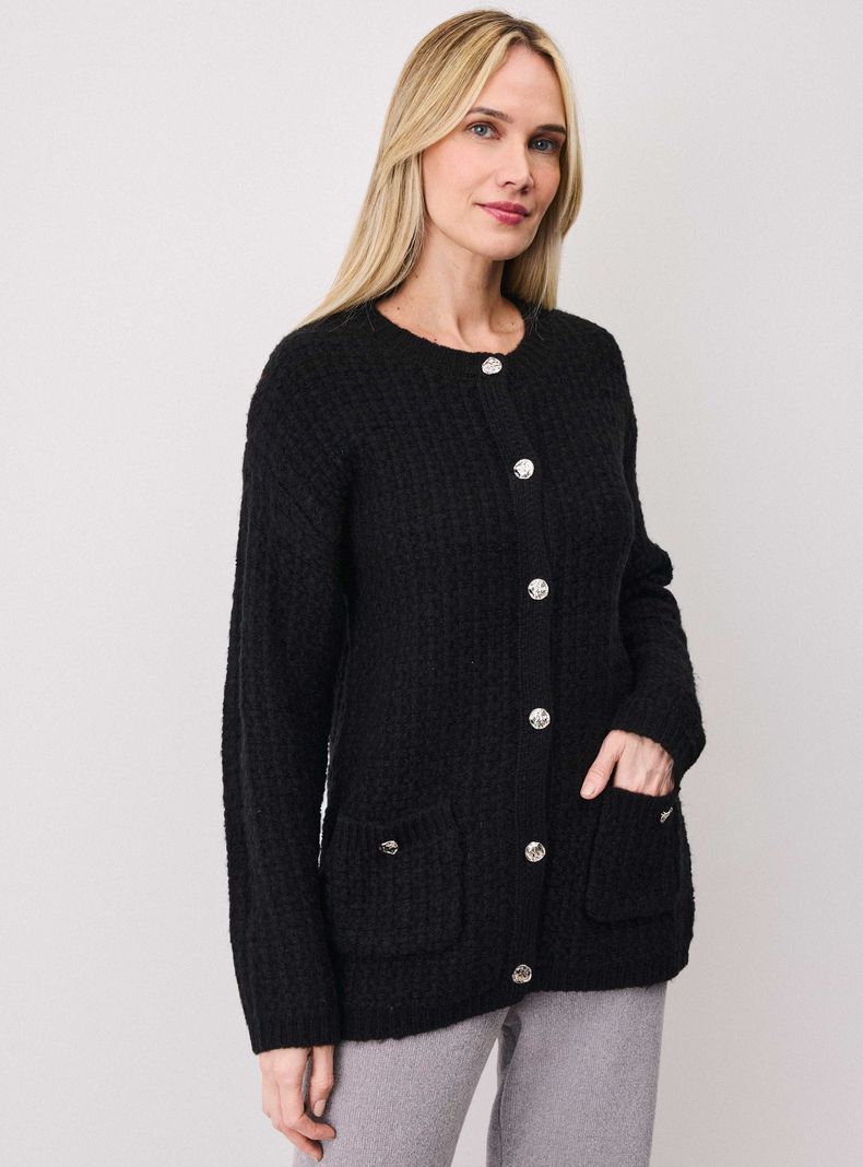 Chaleco Chaqueta Tejida con Textura Y Botones Joya-2