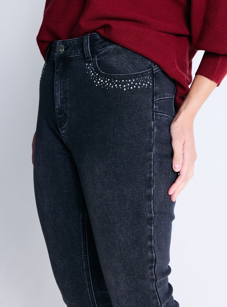 Jeans Bolsillos Delanteros con Brillos Talla Curvy-2