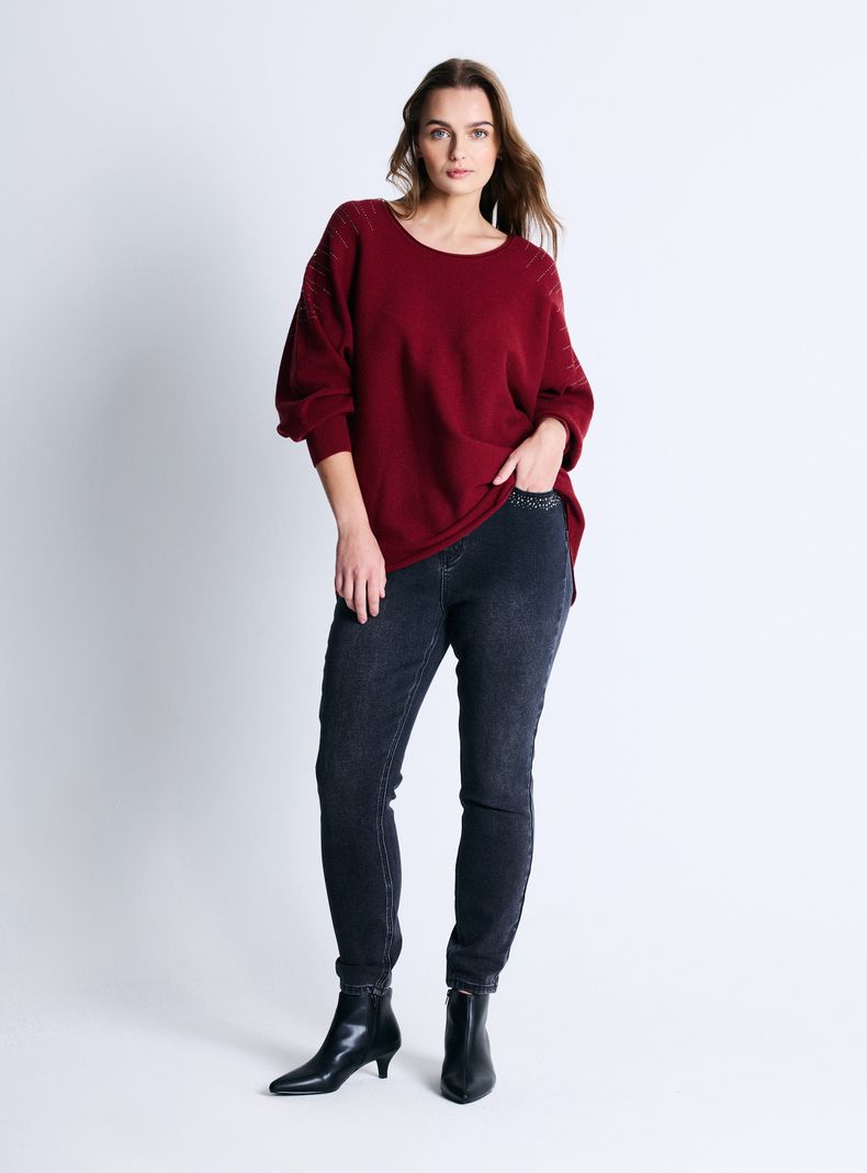 Jeans Bolsillos Delanteros con Brillos Talla Curvy-4