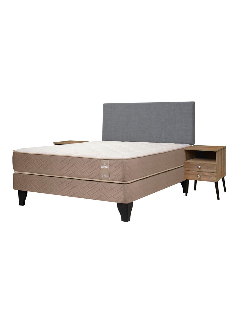 Cama Europea Bamboo 2 Plazas con Base Normal + Respaldo y Veladores Málaga