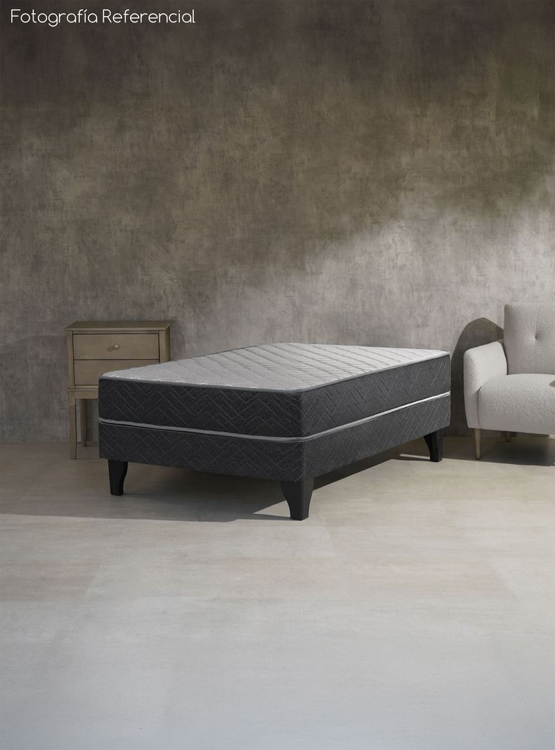 Cama Europea Apolo Black 1.5 Plazas x190 cm + Respaldo Nuit + Velador Granada Grey-5