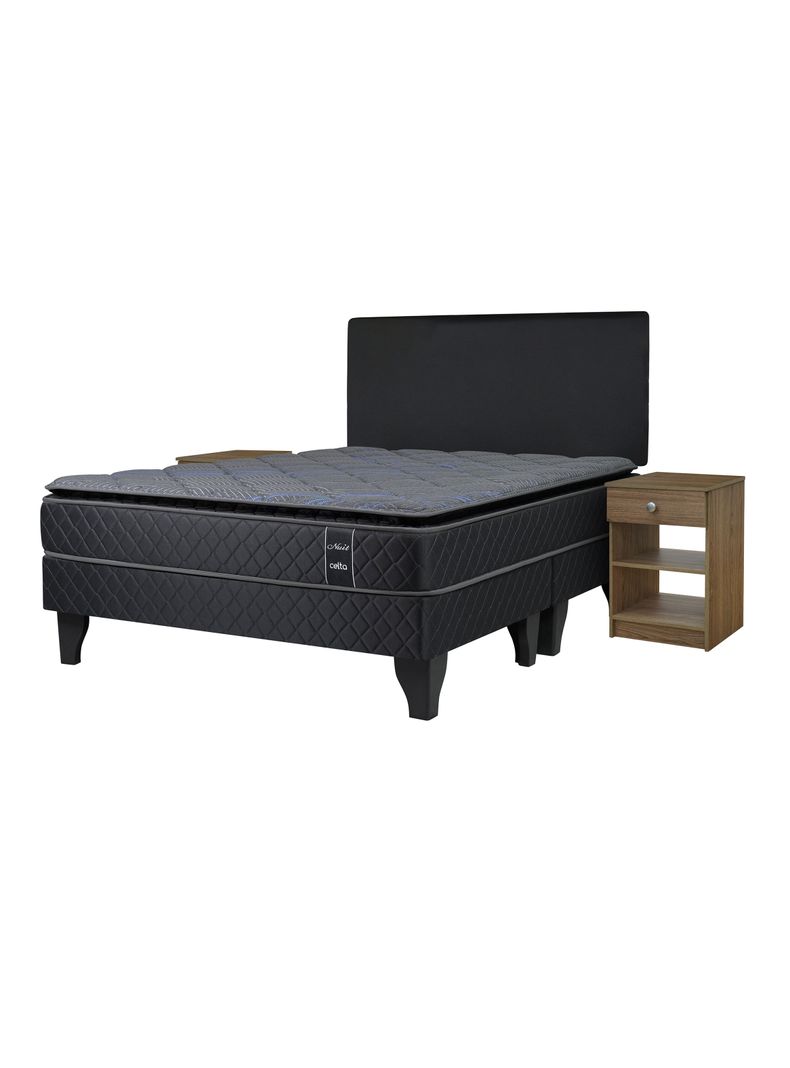 Cama Europea Nuit 2 Plazas x190 cm Base Dividida + Respaldo Nuit + Velador Granada Nude-0