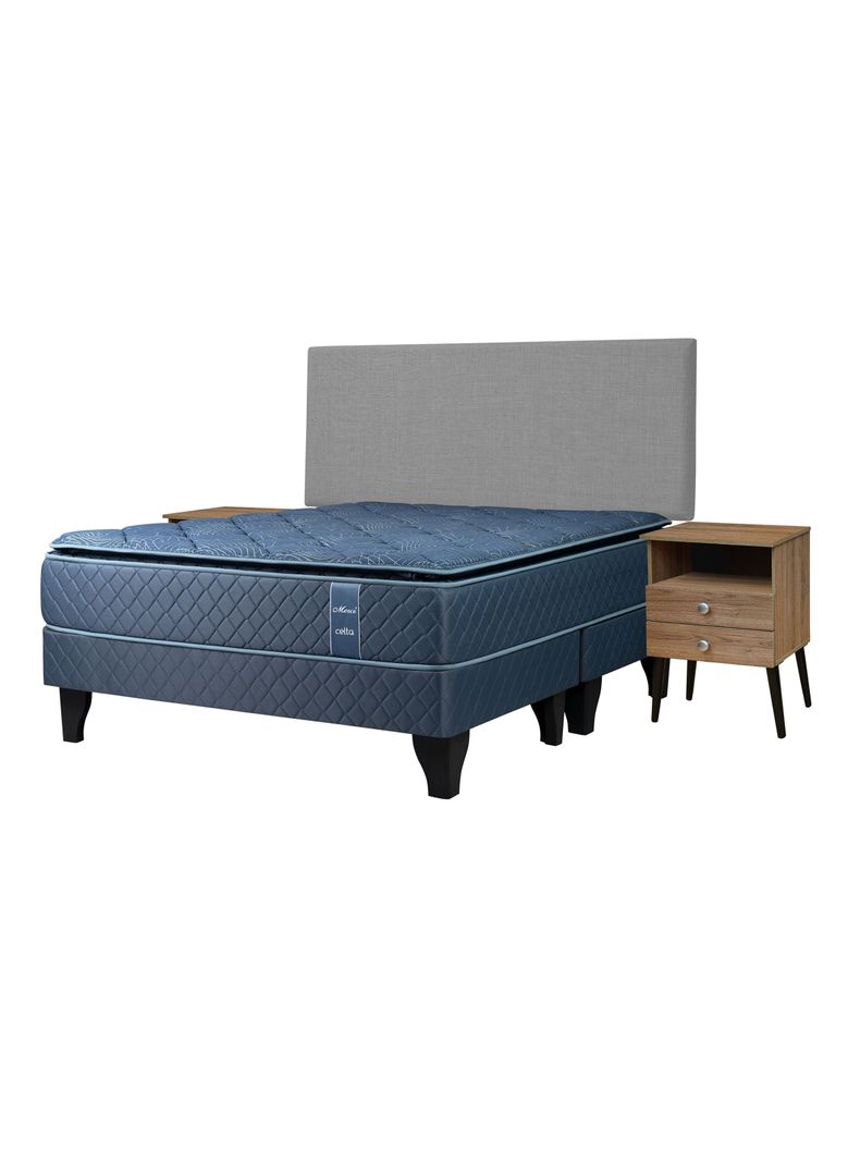 Cama Europea Merci 2 Plazas Base Dividida + Respaldo y Veladores Málaga