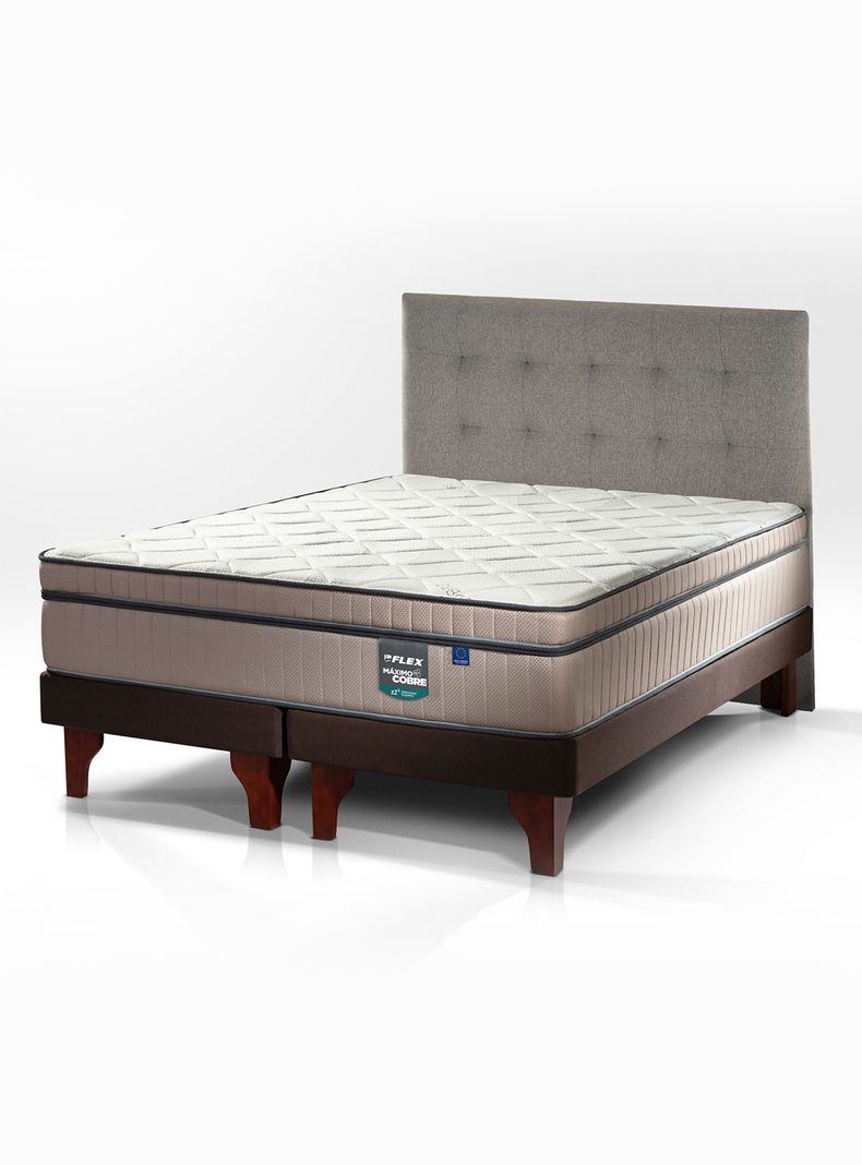 Cama Europea Máximo Cobre 2 Plazas 150x200 cm + Respaldo Design Gris