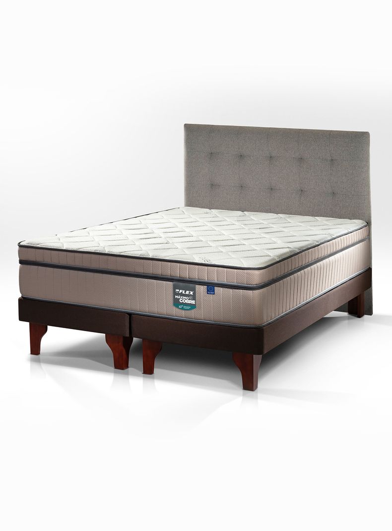 Cama Europea Máximo Cobre King 180x200 cm + Respaldo Design Gris