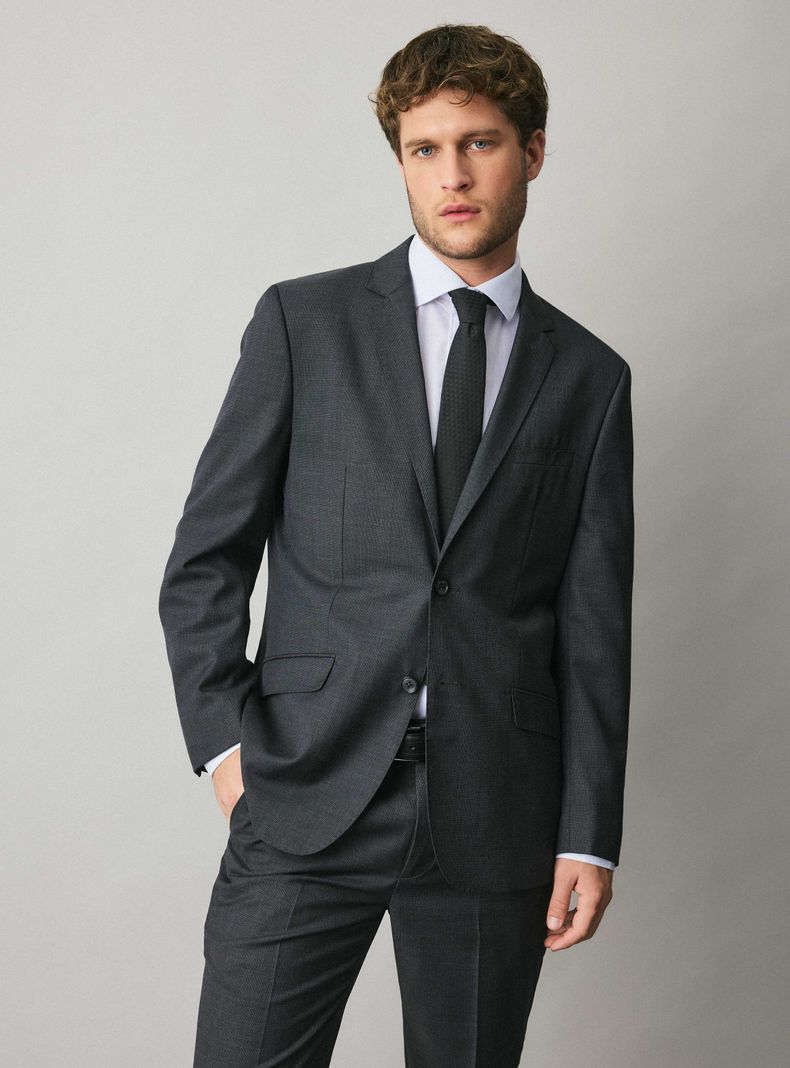 Traje Recto Slim Fit Lana Textura