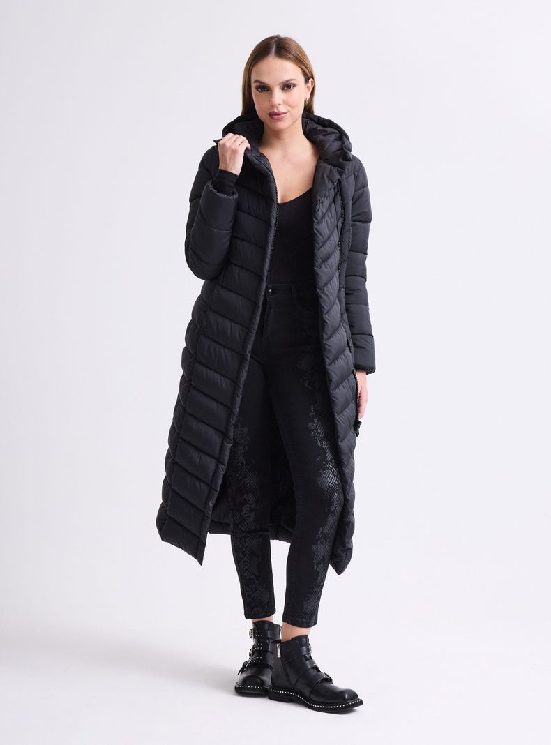 Parka Extra Larga Acolchada con Gorro Cierre Cruzado-4