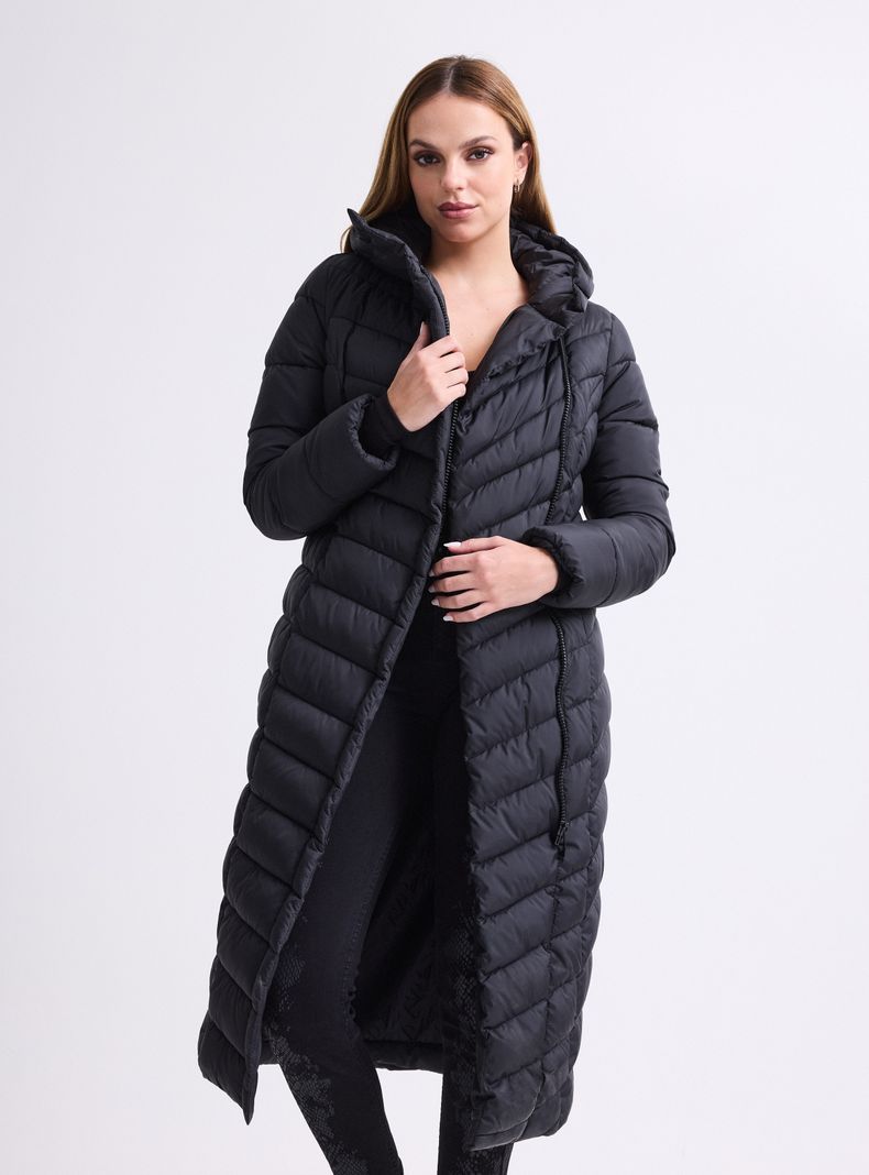 Parka Extra Larga Acolchada con Gorro Cierre Cruzado-0