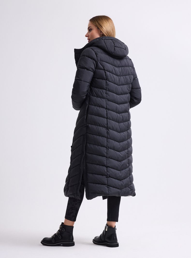 Parka Extra Larga Acolchada con Gorro Cierre Cruzado-5