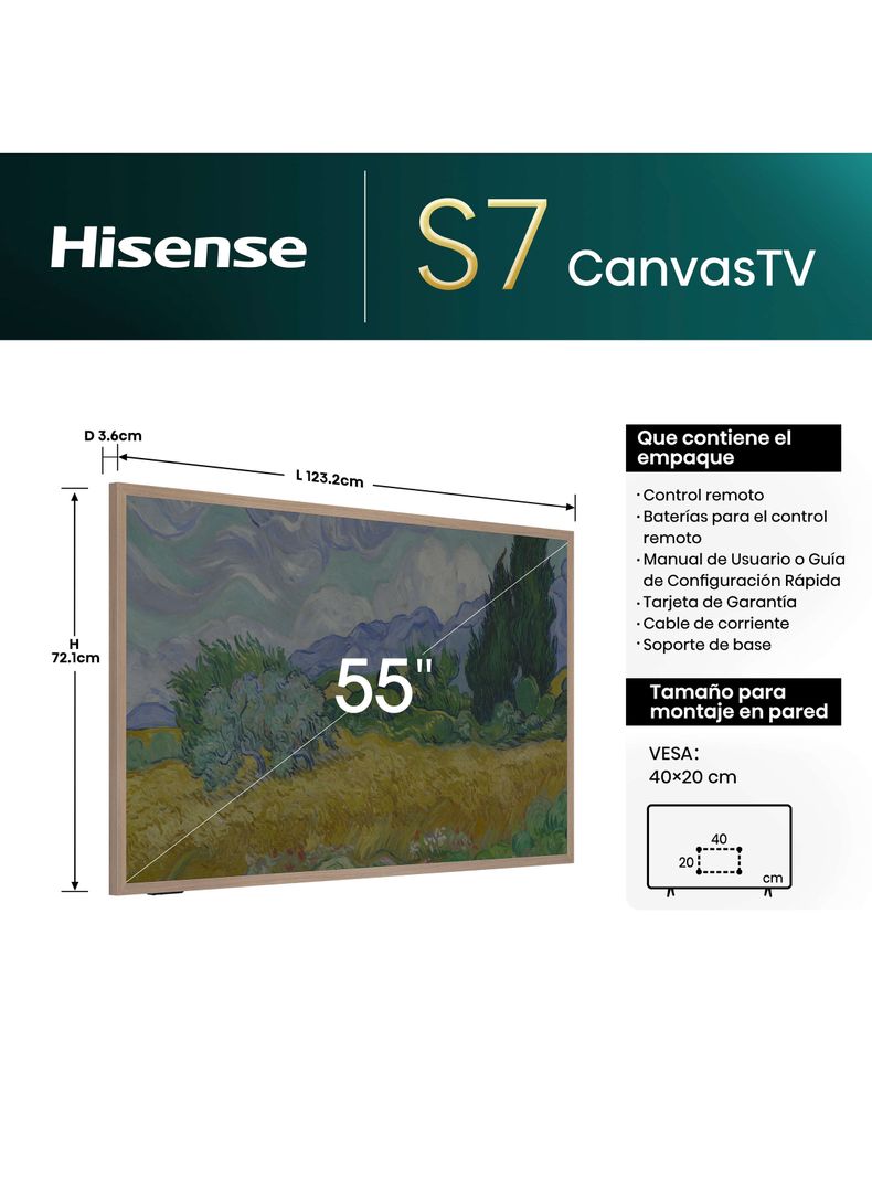 QLED Smart TV 55" 4K UHD Canvas TV + Marco Color Madera-1