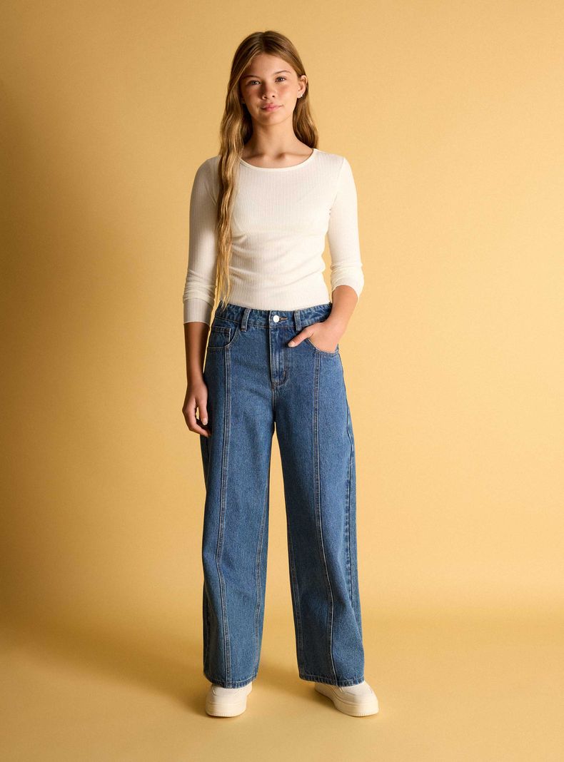 Jeans con Corte y Doble Pespunte en el Centro de la Pierna-3