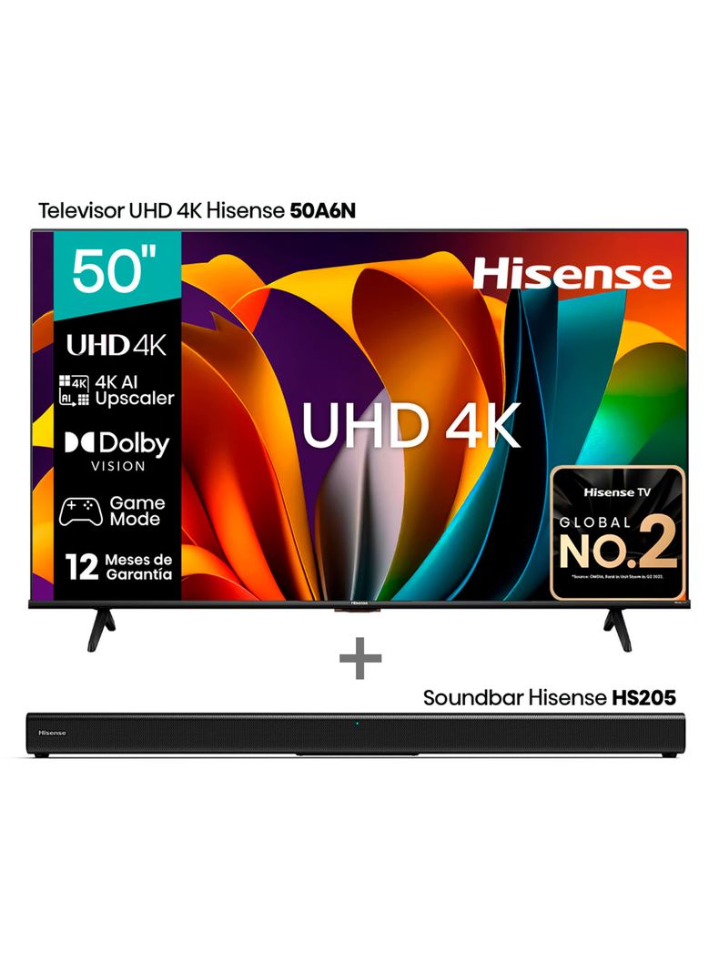 LED Smart TV 50'' 4K UHD 50A6N + Soundbar HS205-2