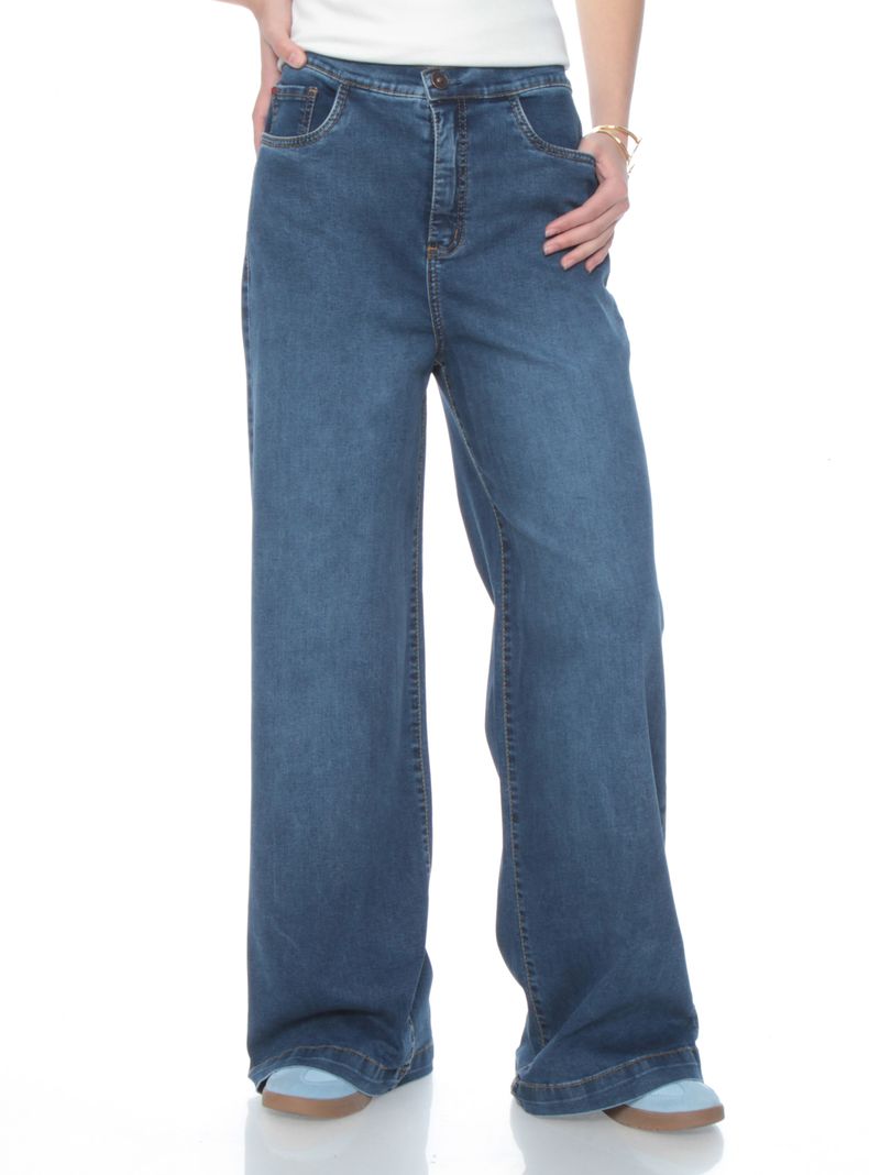 Jeans Jogger Wide Leg Tiro Alto Pretina-0