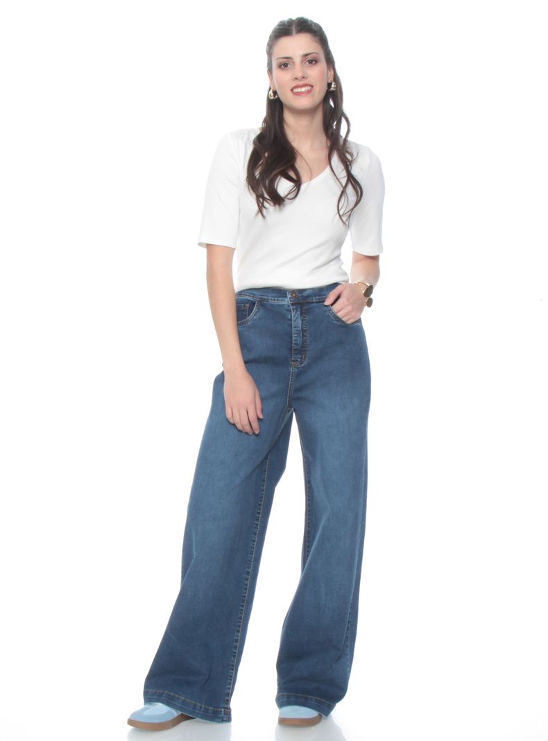 Jeans Jogger Wide Leg Tiro Alto Pretina-3