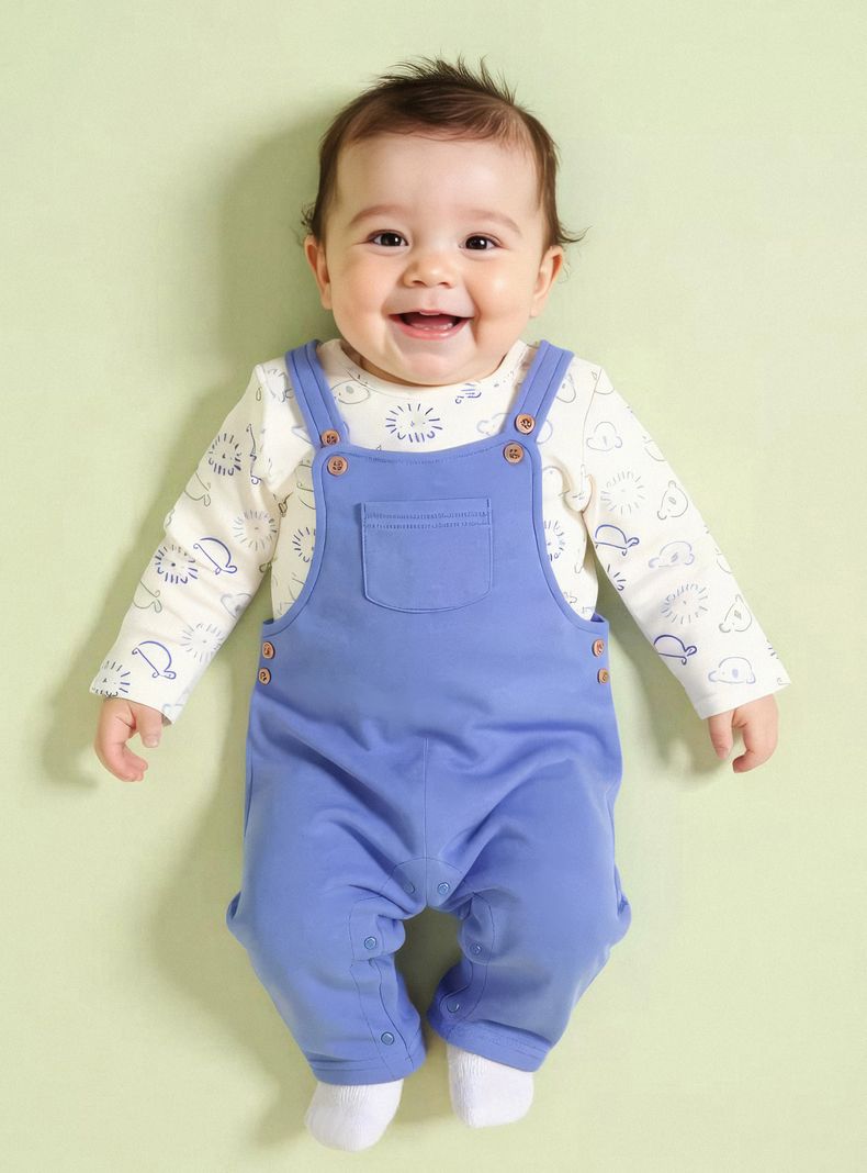 TRIBU CONJUNTO DE BODY ESTAMPADO CON JARDINERA LISA