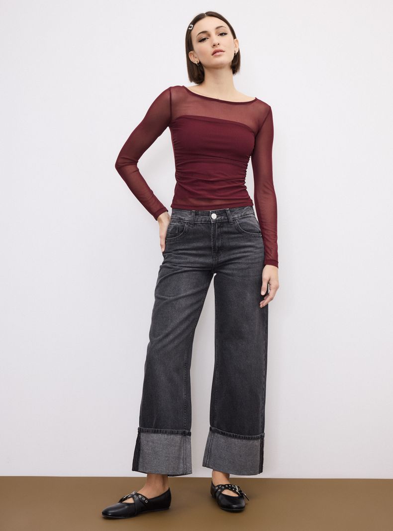 Pantalones Mujer Jeans Tiro Alto Paris Jeans Wide Leg Basta Roll