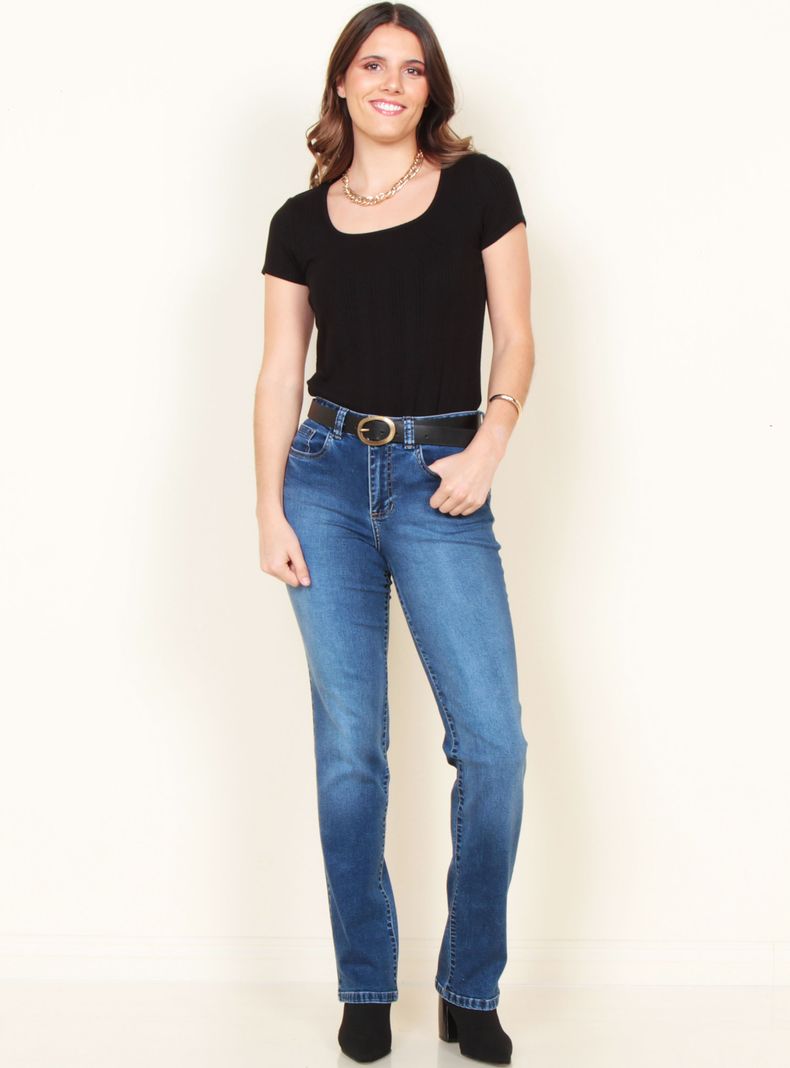 Jeans Recto Tiro Alto Push Up Pretina 1 Botón-3