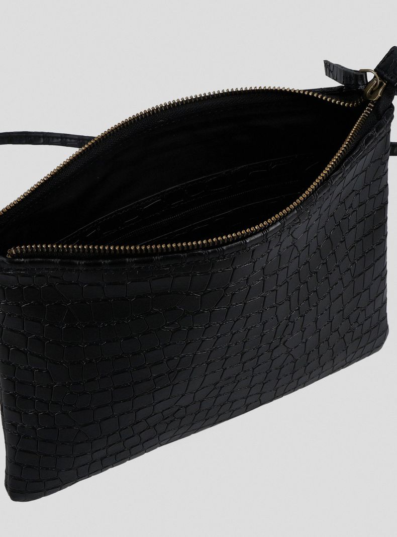 Cartera Crossbody Cuero Croco Negro C del Pilar-3