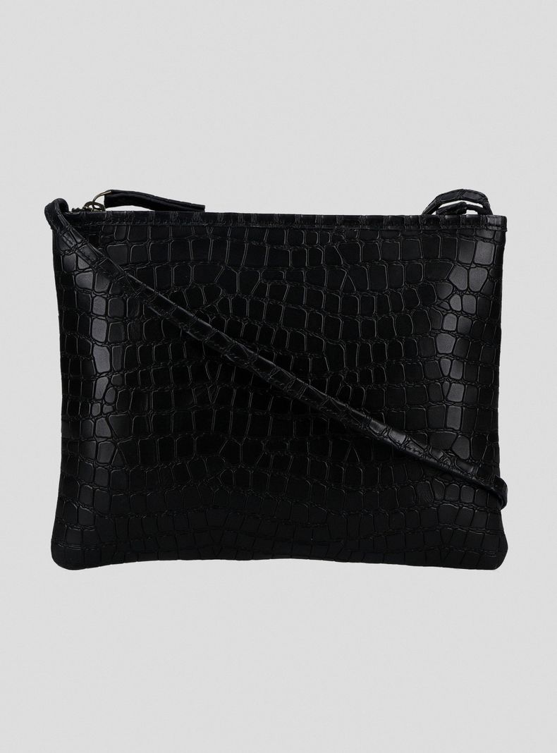 Cartera Crossbody Cuero Croco Negro C del Pilar-0