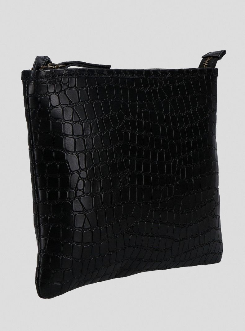 Cartera Crossbody Cuero Croco Negro C del Pilar-1