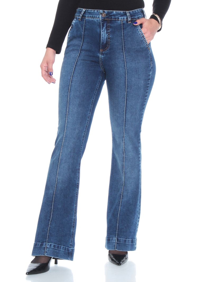Jeans Flare Tiro Alto con Bolsillo Argentino-0