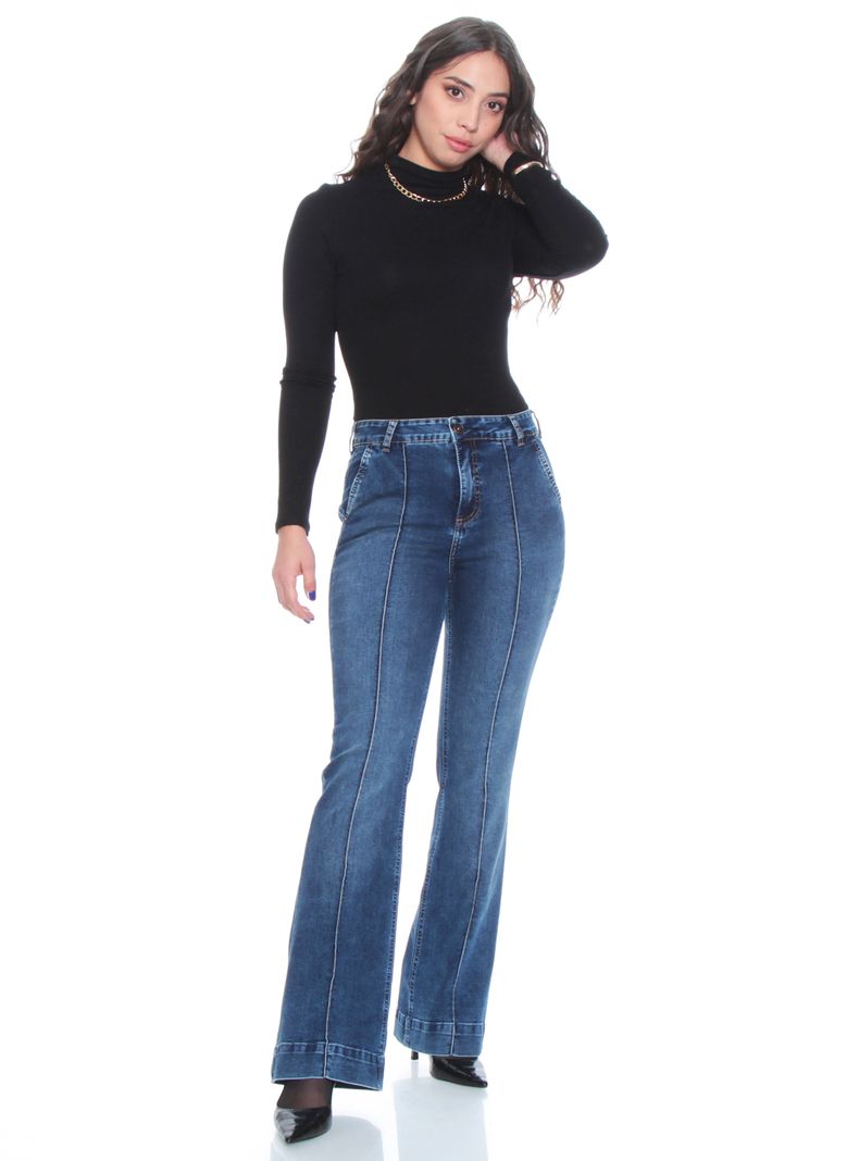 Jeans Flare Tiro Alto con Bolsillo Argentino-3